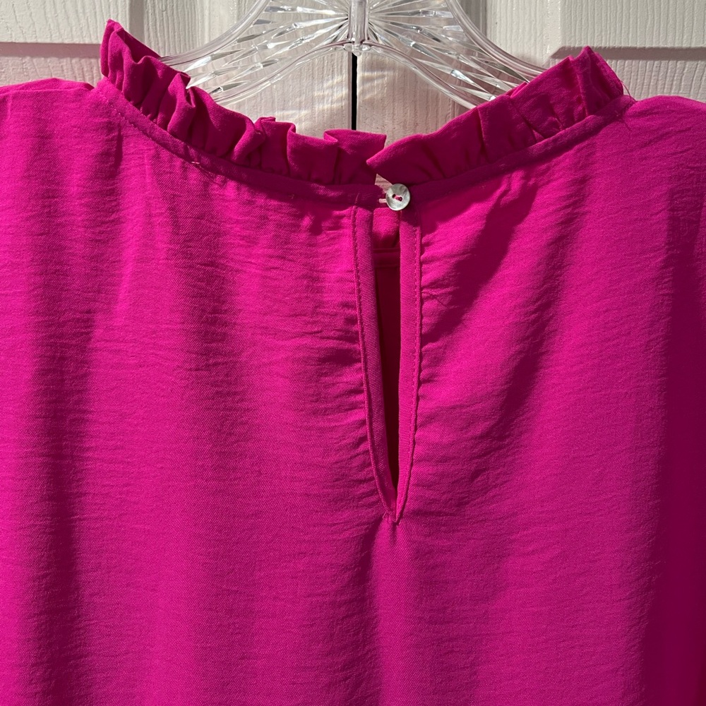 Jodifl Vibrant Pink Ruffle Collared Babydoll Peasant Blouse Womens Size Medium - Picture 7 of 12